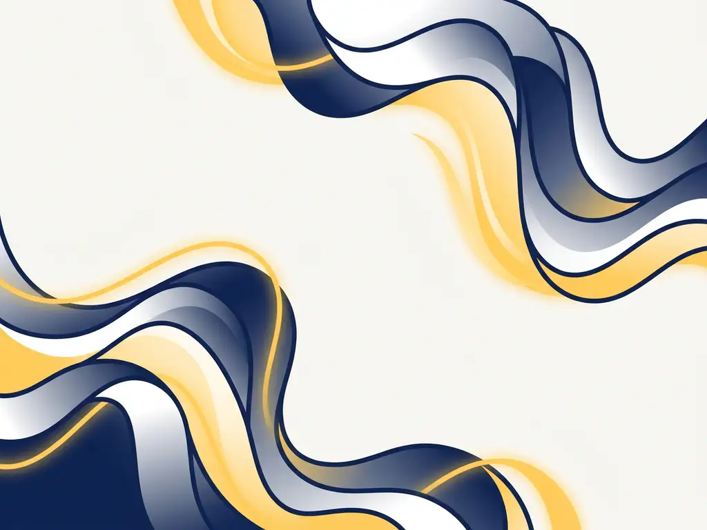 Abstracte geluidsgolven in marineblauw, geel en wit die vloeiend in elkaar overgaan, minimale vectorillustratie.